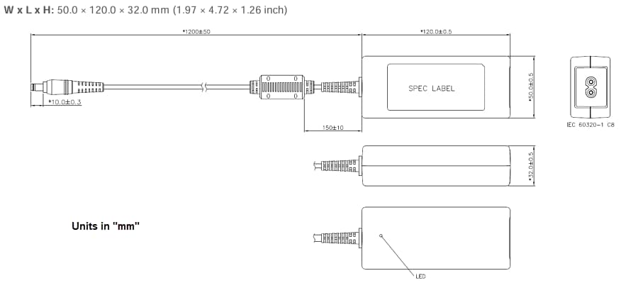 Mechanical Drawing - Delta Electronics MEA-065A Medical Adapters